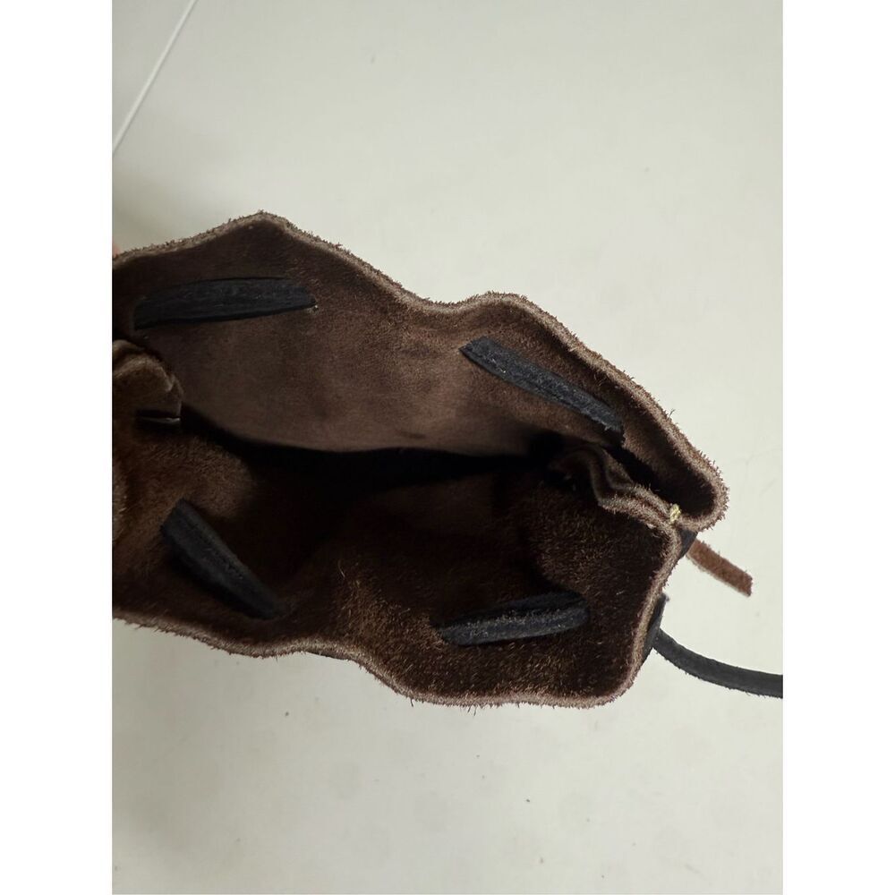 Indian Leather Fringed Tobacco Medicine Pouch Bag Drawstring Hippie Boho 5”x7,5” - Picture 5 of 7